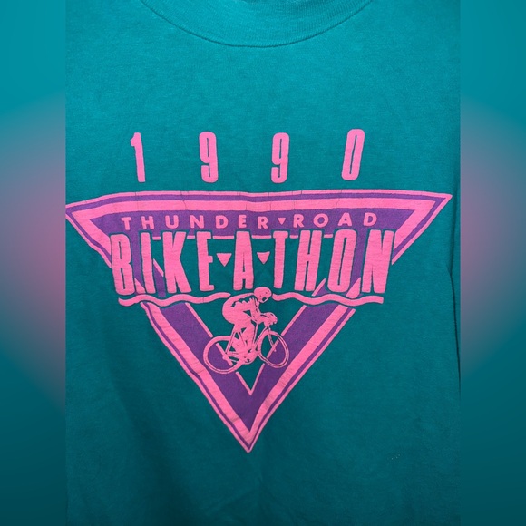 Vintage 1990 Bike-A-Thon GM double graphic long sleeve shirt Hanes Beefy Sz L - Picture 2 of 8